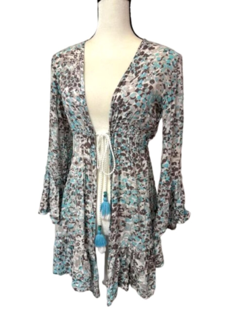 2/$30 Blue Island Brown & Teal Printed Lightweight Swimwear Cover-Up Sz. S #2405